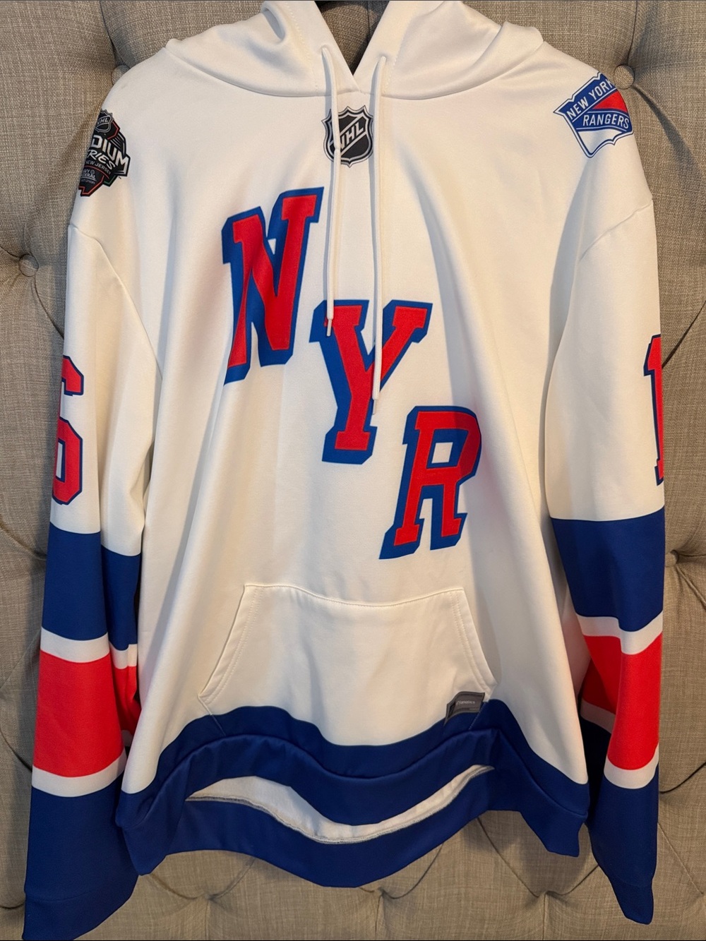 Fanatics White, Blue & Red NYR Crewneck Sweater